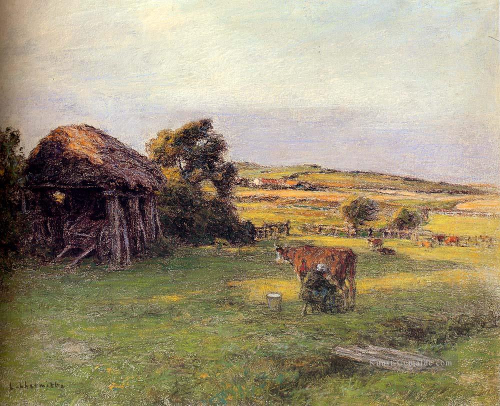 Landschaft mit einer Bäuerin Milking A Cow Leben auf dem Land Leon Augustin Lhermitte Ölgemälde
